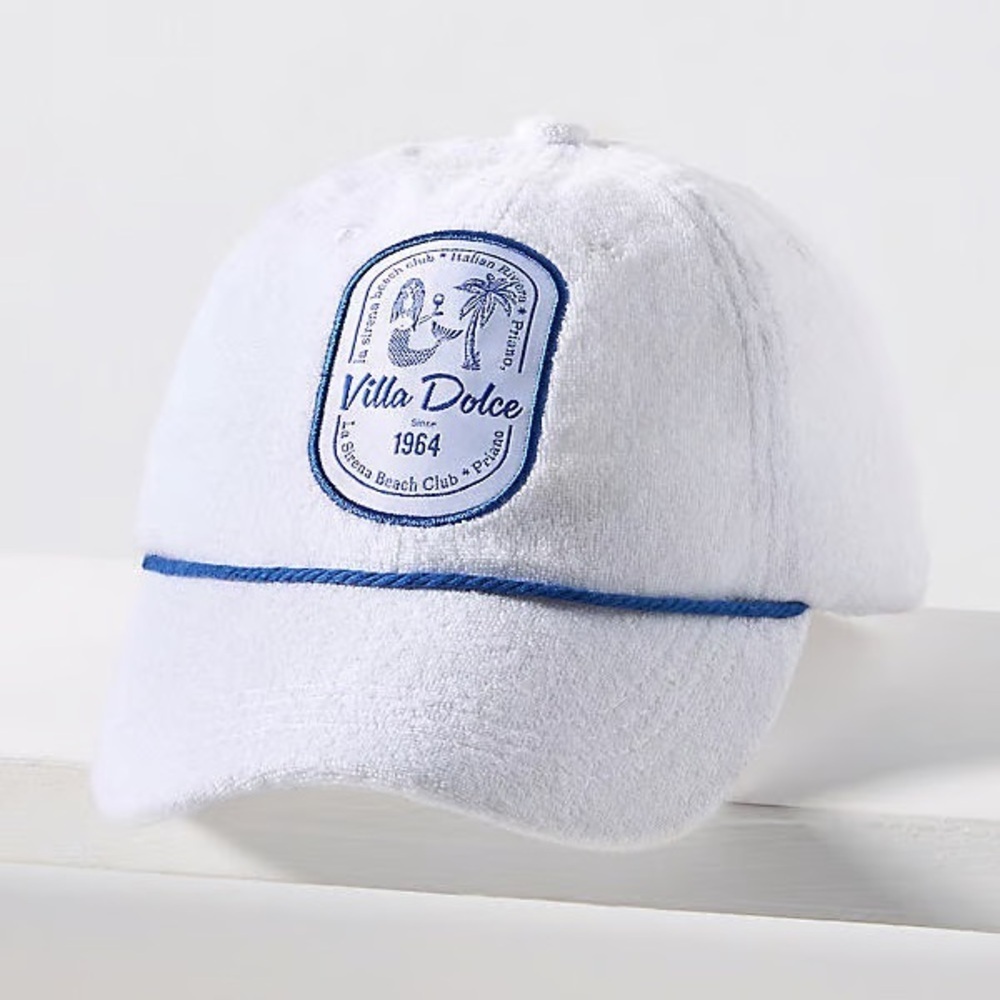 Anthropologie New One Size White and Blue Villa Dolce Cap